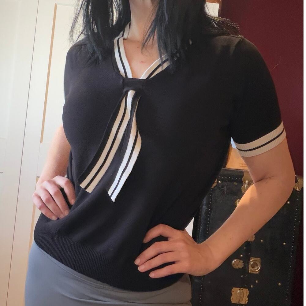 black nautical sweater top with tie detail